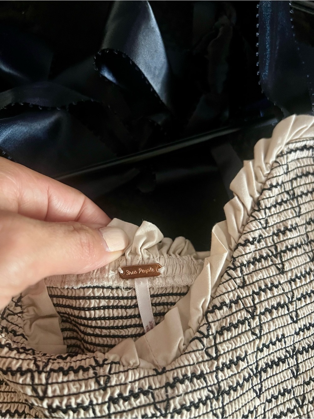Cream Smocked Tiered Maxi Dress with Black Straps Free People size XS - Picture 4 of 5